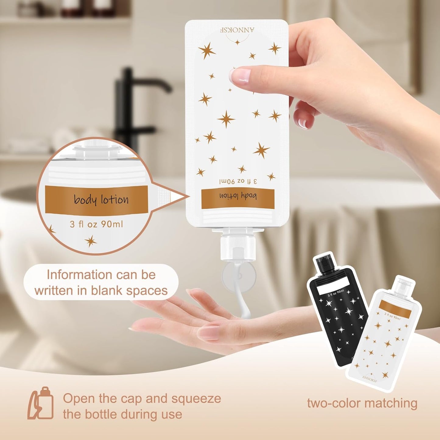 8 Pack Travel Pouches for Toiletries, Refillable squeeze Liquid travel pouches,Travel Shampoo and Conditioner Pouches,3oz leak proof travel pouches (Star)