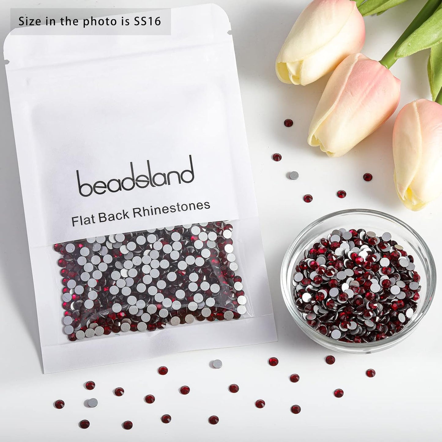 beadsland 1440 Piece Flat Back Crystal Rhinestones Round Gems,1.3mm-6.5mm,Dark Siam(SS16(3.8-4.0mm))
