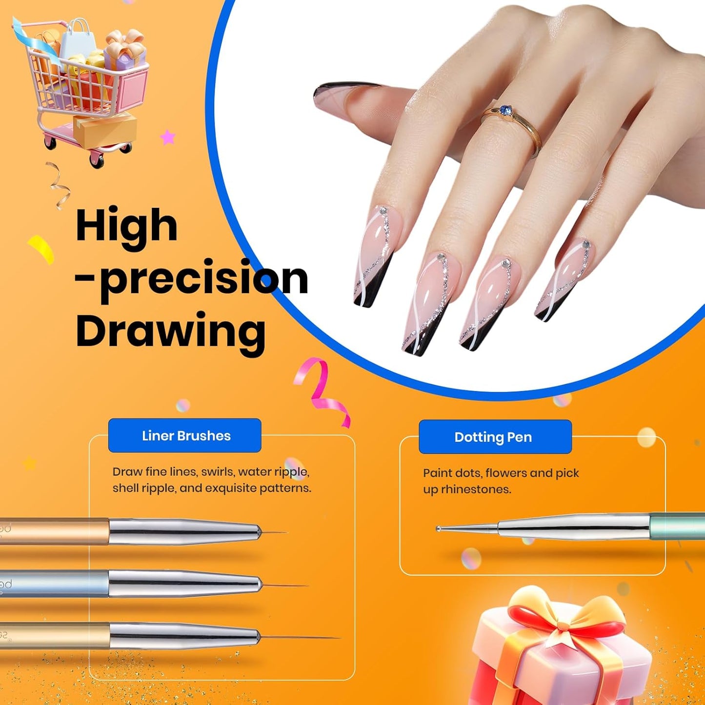 Beetles Gel Nail Art Brushes, 6 Pcs Double-Ended Fingernail Art Design Pens Gel Paint Liner Ombre Gradient French Tip Brush Dotting Pen Nail Brush Set, DIY Manicure Tools Gift for Women