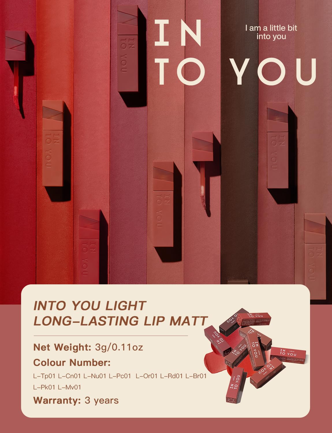 INTO YOU Matte Velvet Lip Stain Lip Mud Long Lasting Waterproof Lip Gloss Makeup Moisturizing Lipstick for Women(L-Mv01)