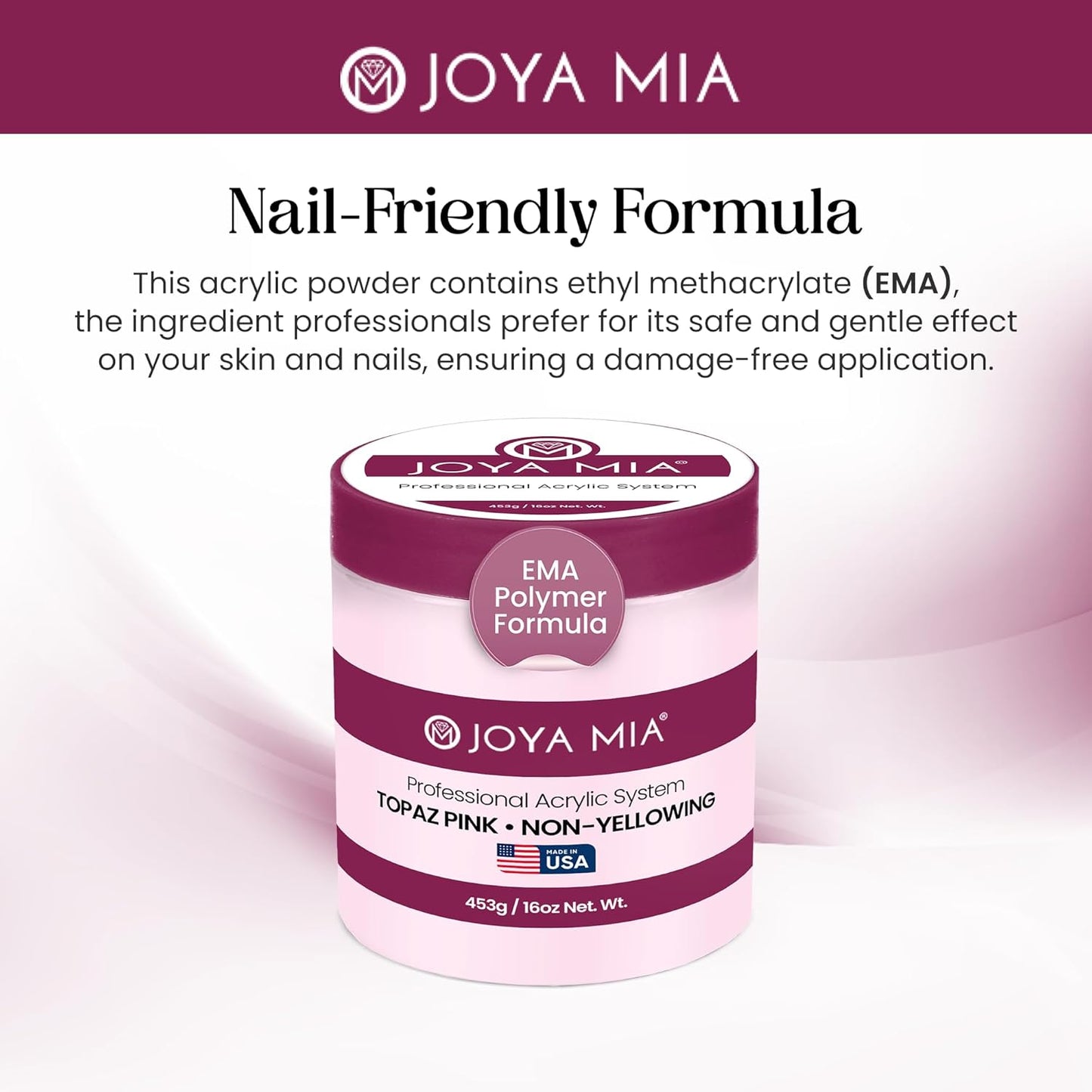 Joya Mia Acrylic Powder for Nails, MMA-Free, Super Adhesion Professional Powder for Flawless & Long-Lasting Nail Enhancements, Easy Application, Vibrant & Stunning Colors - Topaz Pink, 5 lbs