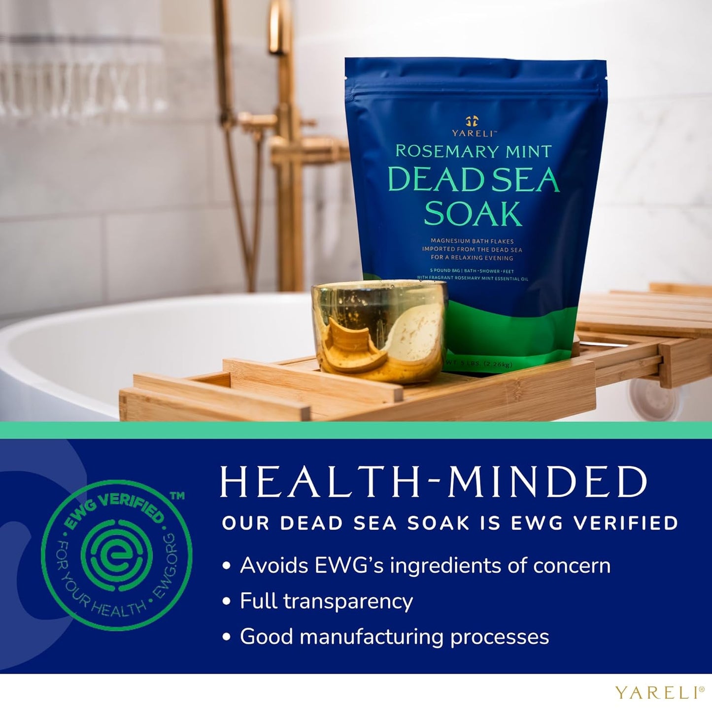 Magnesium Flakes, 5lb Rosemary Peppermint, Dead Sea Bath and Foot Soak, Alternative to Epsom Salt with Over 250,000mg of Magnesium Chloride Per Bag