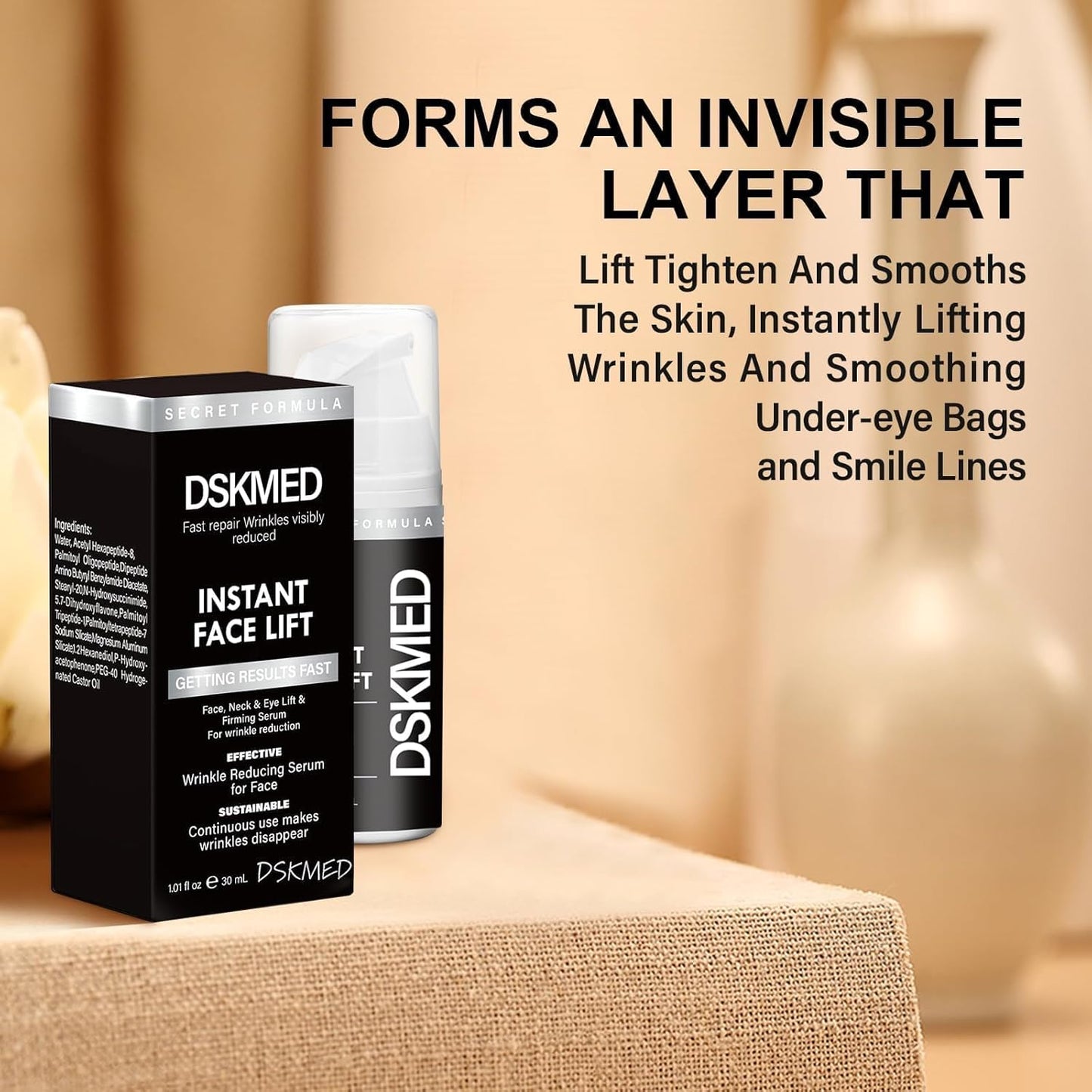 Instant Face Lift - Instant Firmx Eye, Eye Cream for Puffiness and Bags Under Eyes. Instant Wrinkle Serum, Available on Face and Neck, Tightens Delicate Skin 1.01oz/Black