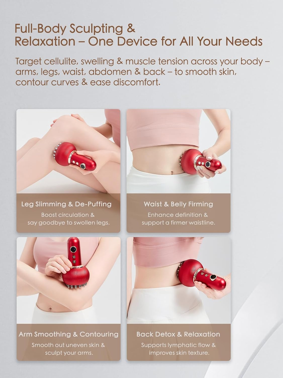 Lymphatic Drainage Massager & Anti Cellulite Massage Tool, Helps Reduce Stretch Marks & Cellulite, for Legs, Arms & Belly, Body Sculpting Machine with Microcurrent, Light, Heat & Vibration