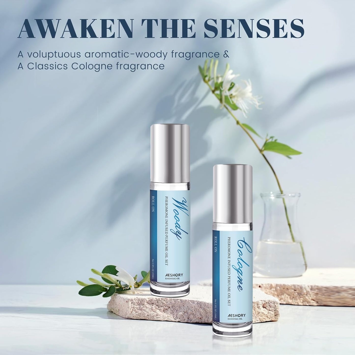 Aeshory Pheromone Perfume for Men - 2 Pcs Roll-On Pheromone Cologne, Long-Lasting Scents Attraction Pheromone Infused Essential Oil Perfume for Men