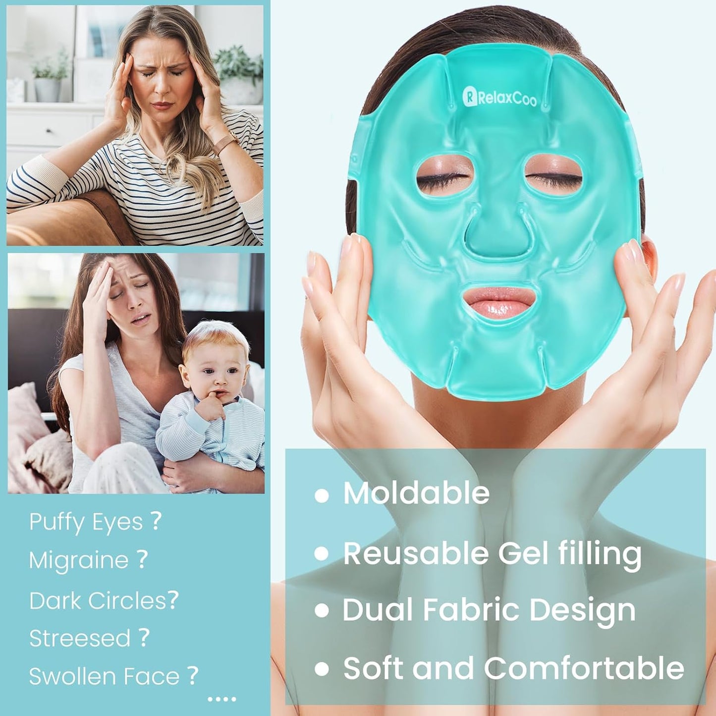 Cold Face Eye Mask Ice Pack Reduce Face Puff,Dark Circles,Gel Hot Cold Compress,Face SPA for Woman Sleeping, Pressure, Headaches, Skin Care