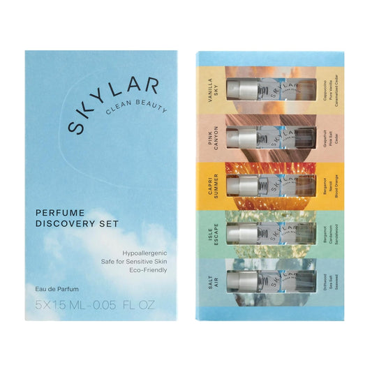 Skylar Perfume Discovery Spray Sampler Set - Salt Air, Isle Escape, Capri Summer, Pink Canyon, Vanilla Sky- Hypoallergenic & Clean Perfume for Women & Men - 5 1.5mL