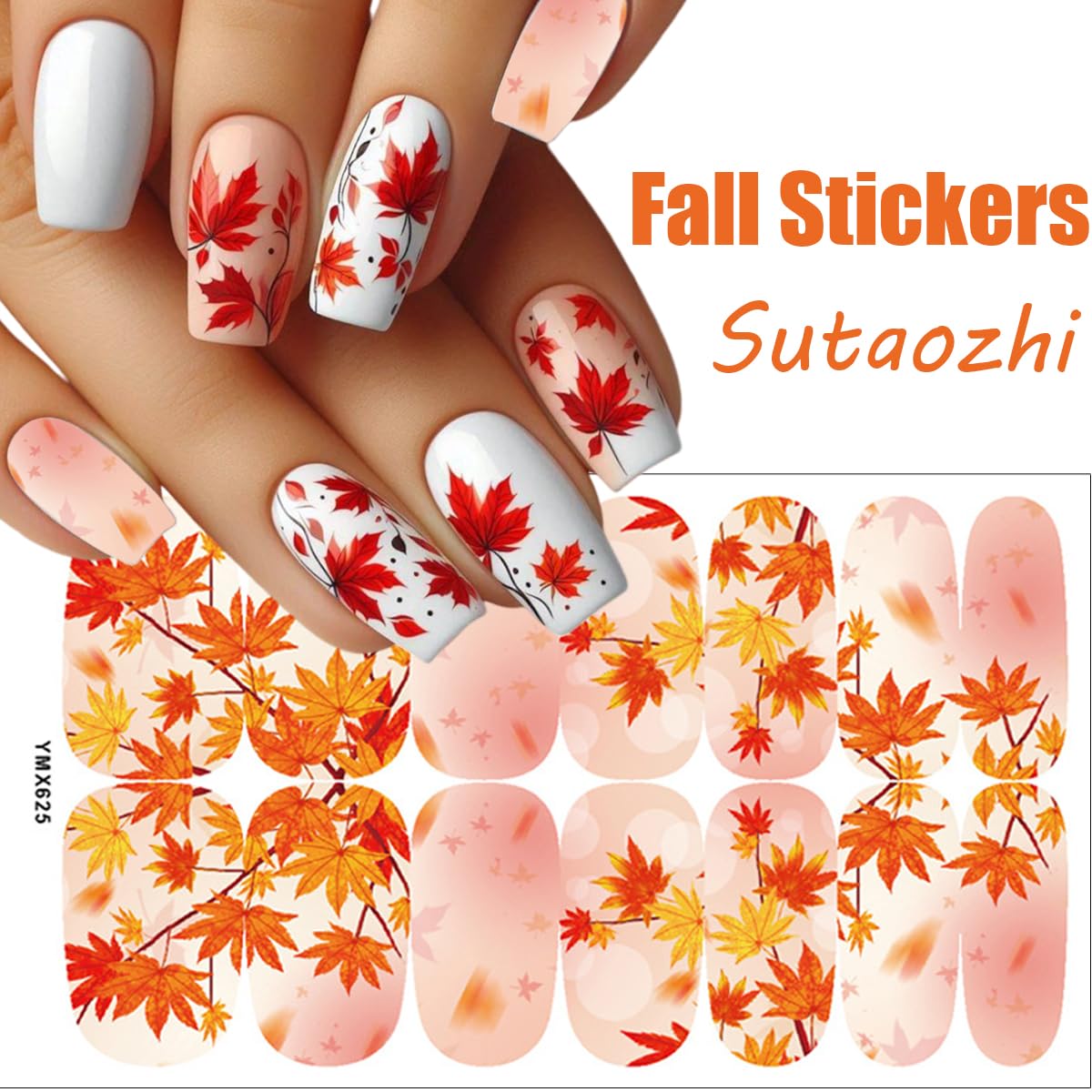 Autumn Maple Leaf Gel Nail Wraps - Thanksgiving Decals, 6 Sheets