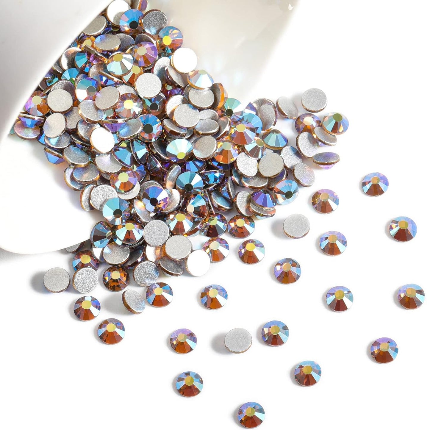 beadsland 1440 Pieces Flat Back Crystal Rhinestones Round Gems, Lt.Colorado Topaz AB,SS8,2.3-2.5mm