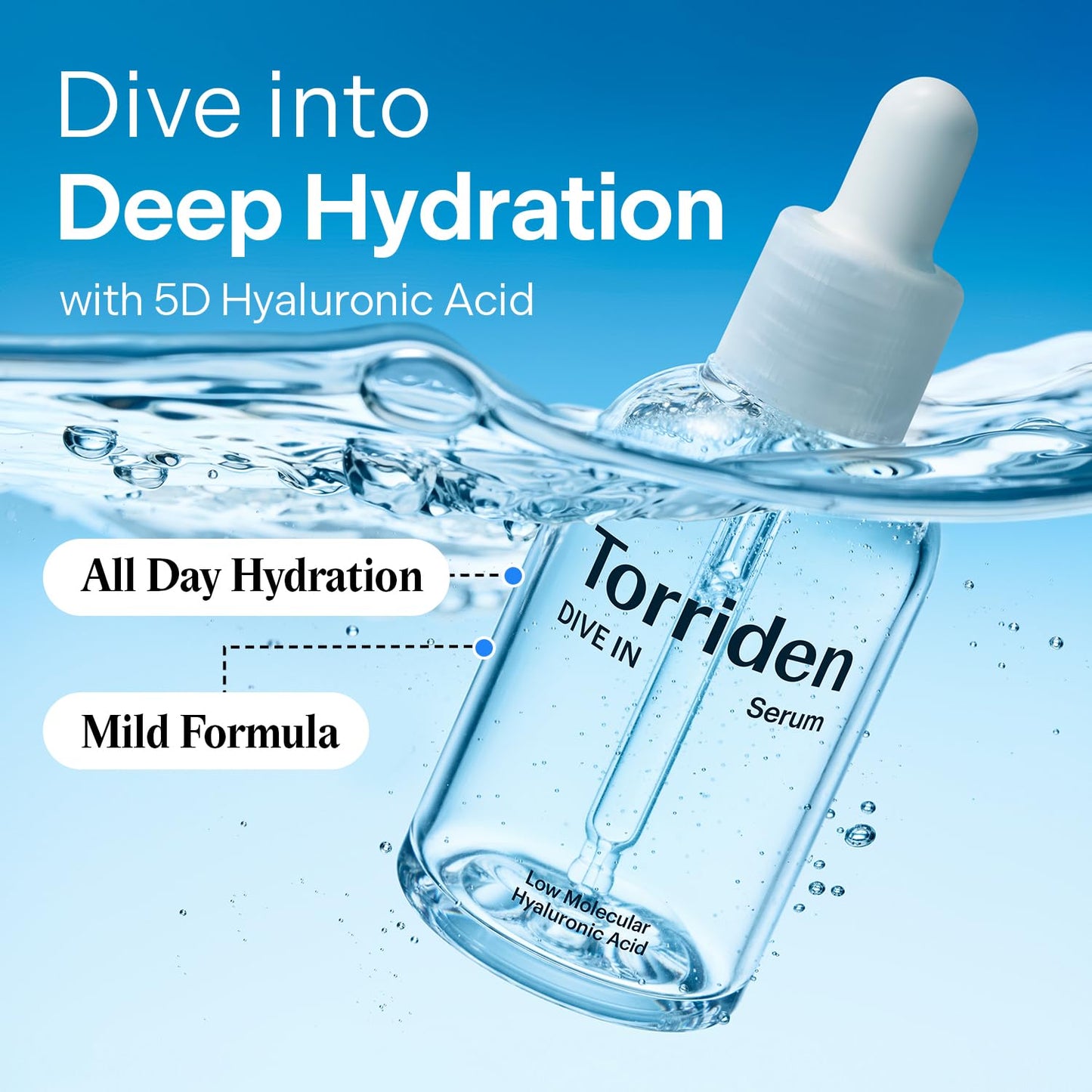 Torriden DIVE IN Hyaluronic Acid Serum 50ml (1.69 fl.oz.) | Deep Hydration to Get Glow Skin | Hyaluronic Acid, Panthenol, Allantoin | Korean Facial Serum