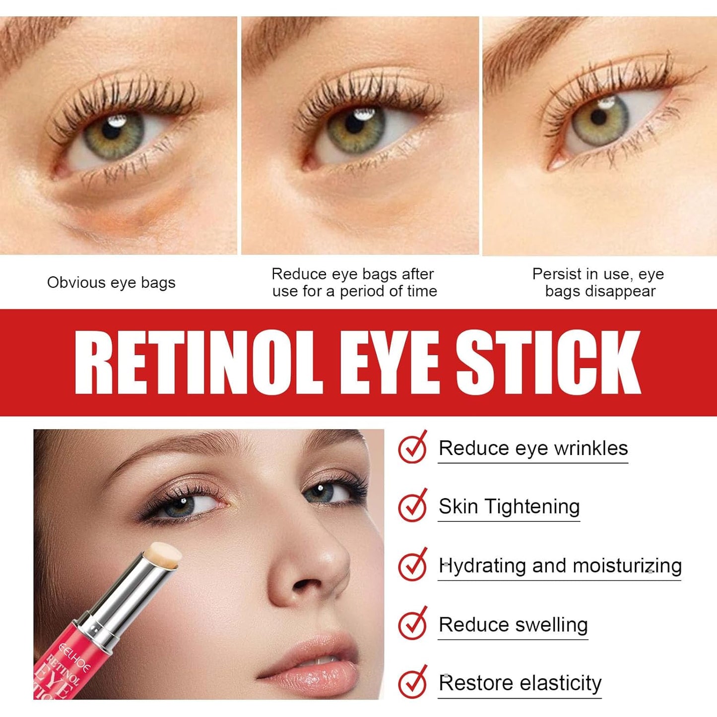 Retinol Eye Stick - Retinol Eye Cream, Under Eye Cream for Dark Circles, Eye Cream Anti Aging, Under Eye Corrector Reduces Fine Lines, Wrinkles and Puffiness, Results in 3-4 Weeks