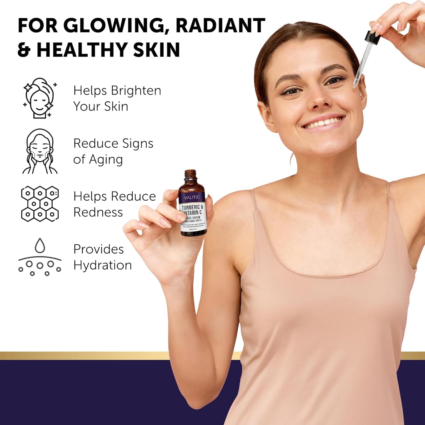 VALITIC Vitamin C Serum - Anti Aging and Dark Spot Remover for Face, Skin Care with Hyaluronic Acid, Collagen, Kojic Acid, Turmeric Oil - Brightening Face Serum 1 fl oz