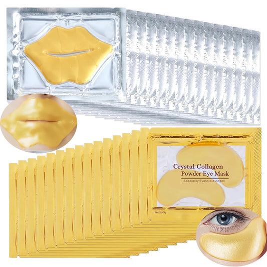 30 Pairs Lip Masks & Eye Mask,24K Collagen Crystal Under Eye Patches for Puffy Eyes,Dark Circles,Moisturizing& Reducing Fine Lines Lip Mask,Cooling Collagen Eye Masks Skincare for Women Men