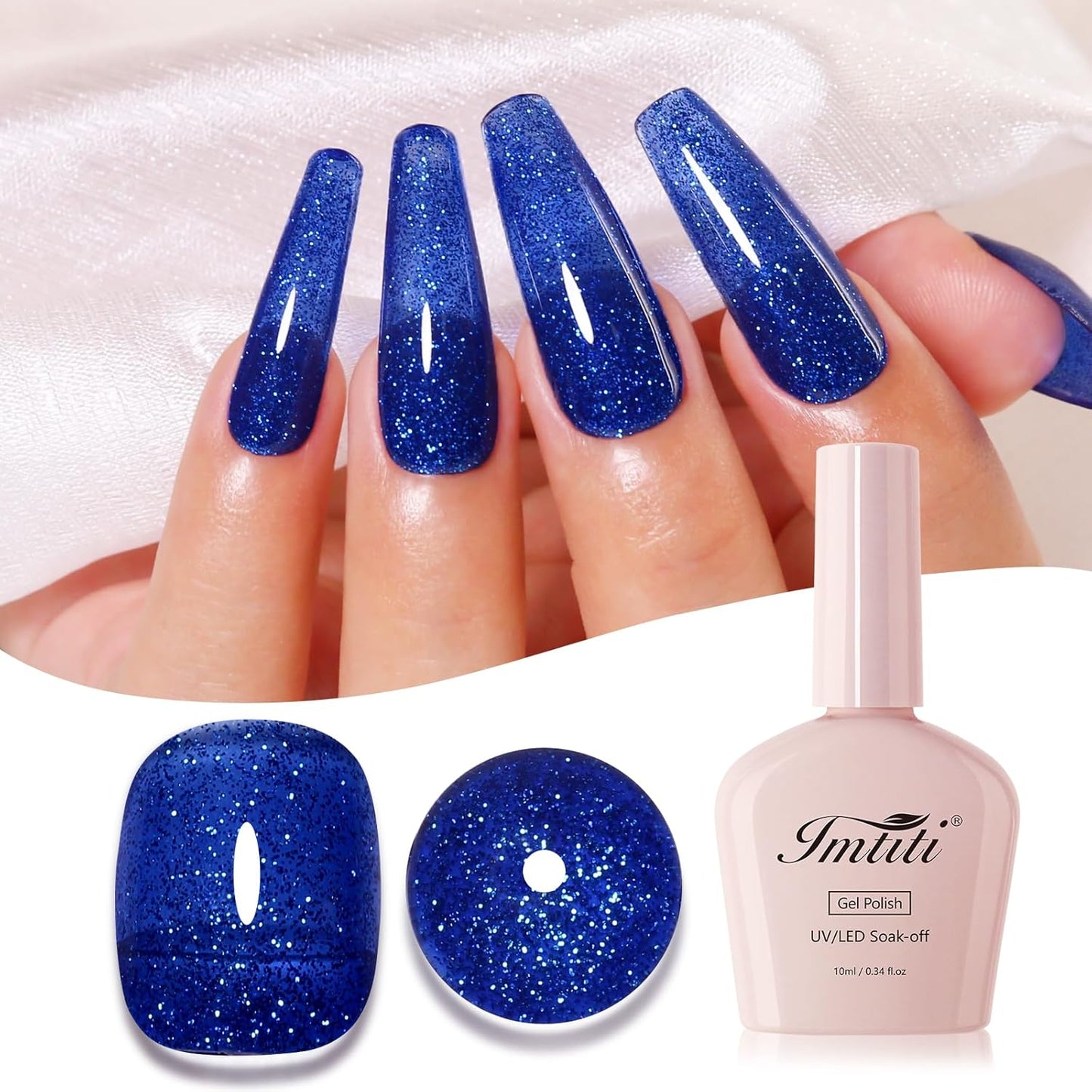 Imtiti Glitter Gel Nail Polish, Navy Blue Iridescent Glitter Gel Polish Diamond Shimmer Sparkle Soak Off UV LED Nail Gel Polish Autumn Winter Gel Polish Manicure Gel Nail Kit 10ML