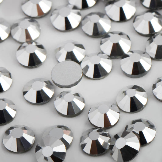 2000 PCS SS12 Flatback Rhinestones,12-Facet Diamond-Cut Glass Gems for Nail Art,Clothing,DIY Crafts,Glue-On Decoration Stones with Silver Backing,Silver Hematite
