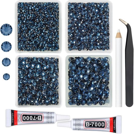 Ink Blue Crystal Resin Rhinestones w B7000 Jewelry Glue for Bedazzling Crafting 3mm-6mm Navy Blue Flatback Stones Diamonds Crystals Gems for Nails Face Makeup Tumblers Bottles DIY Crafts Shoes