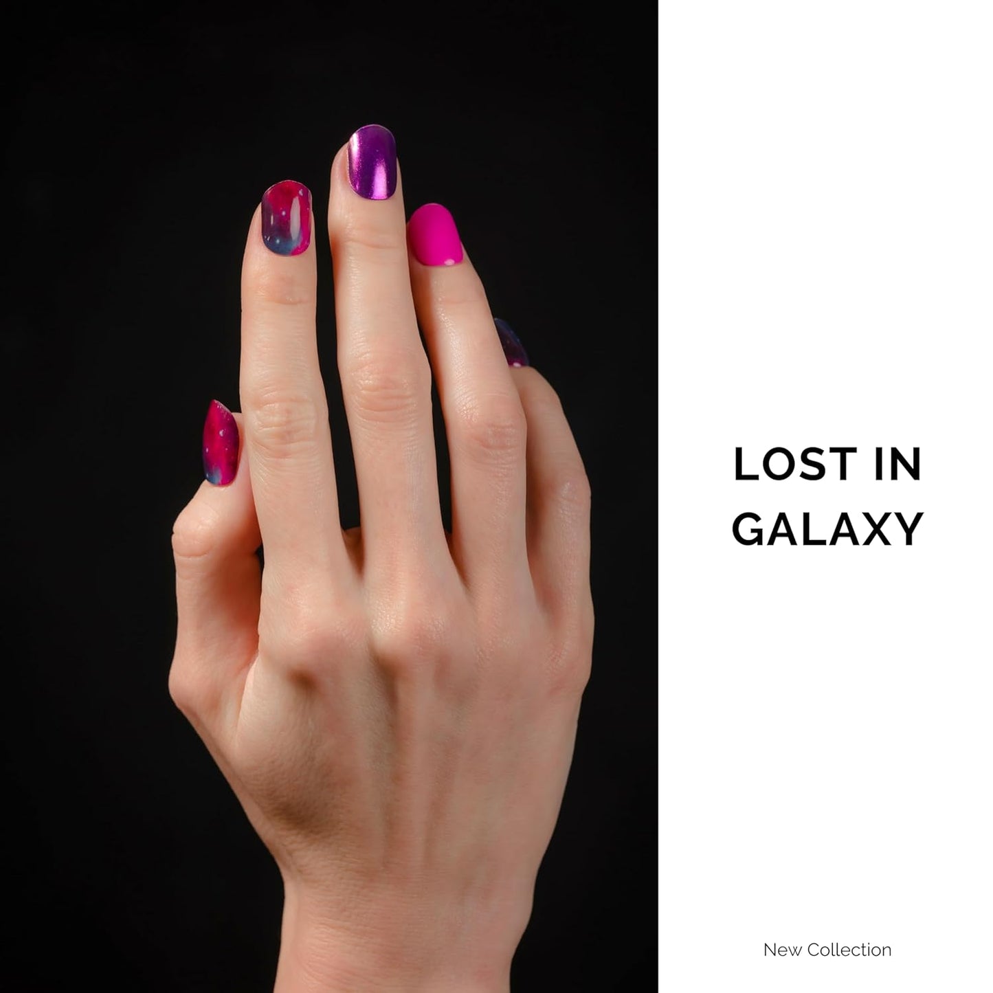 NAILOG Semi Cured Gel Nail Strips 34 pcs| Buy 2 Get 1 UV Lamp | Long Lasting Nail Polish Sticker Wraps with Glossy Gel Finish, Lost in Galaxy