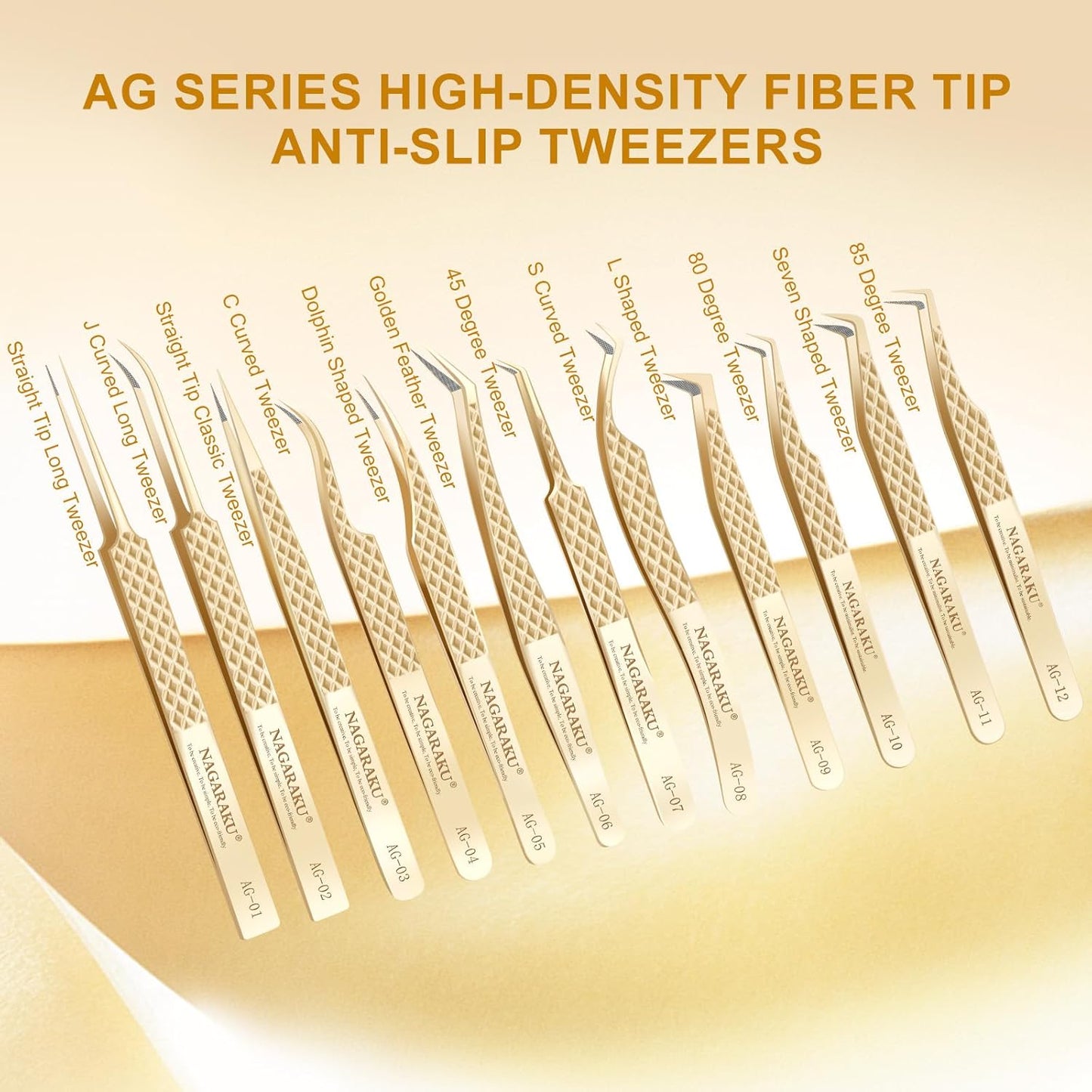 NAGARAKU 1 Pair Precision Fiber Tip Tweezer for Eyelash Extensions Professional Eyelash Tweezers Antistatic Straight & Curved Tip Tweezers with Box(Isolation & Volume Lash Tweezers AG-01 & AG-02)