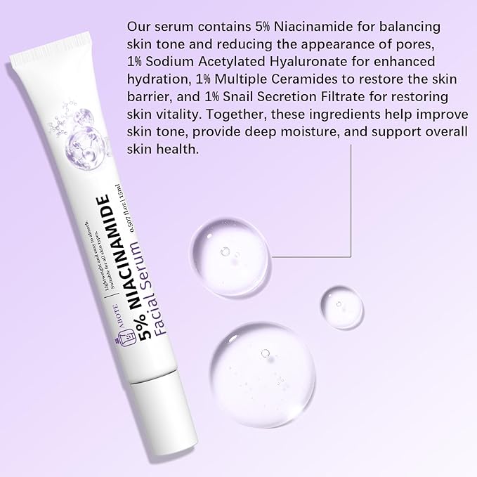 ABOTE 5% Niacinamide Serum for Face with 1% Ceramide Complex | 1% Snail Secretion Filtrate | 1% Hyaluronic Acid Deep Moisturizing Restore Skin Barrier & Skin Tone (3Pack-Each 0.507 fl.oz | 15ml)