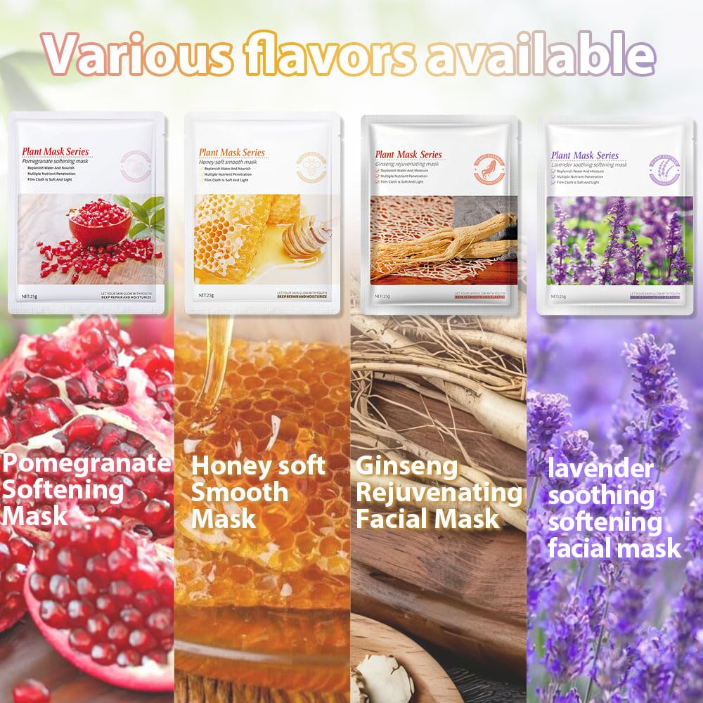 12 Pack Various Plants Face Sheet Mask Skincare,Hydrating Face Mask For Sensitive Skin,Moisturize,Soothing,Nourish for All Skin Types,Natural Spa Party Facial Mask Skincare Set for Women Men Girls
