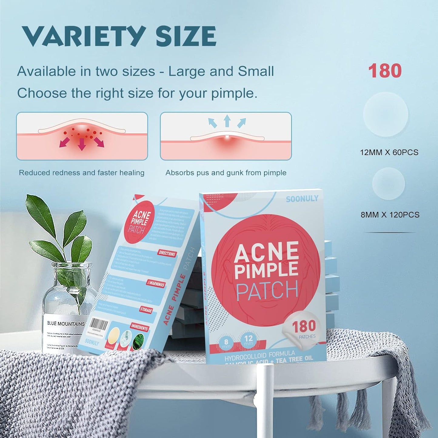 Pimple Patches for Face - 180 Hydrocolloid Acne Pimple Patches Salicylic Acid with Tea Tree Oil for Zit Blemish Spot Covers Invisible Pimple Stickers Not Tested on Animals