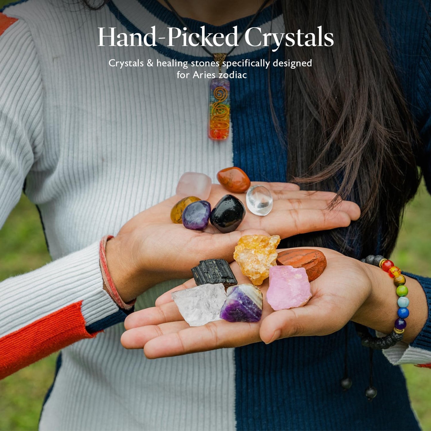 NARIBABU Aries Crystals and Stones - Zodiac Gift - Aries Astrology Decor - Zodiac Healing Crystals Set - Aries Horoscope Gifts - Astrology Gifts for Women