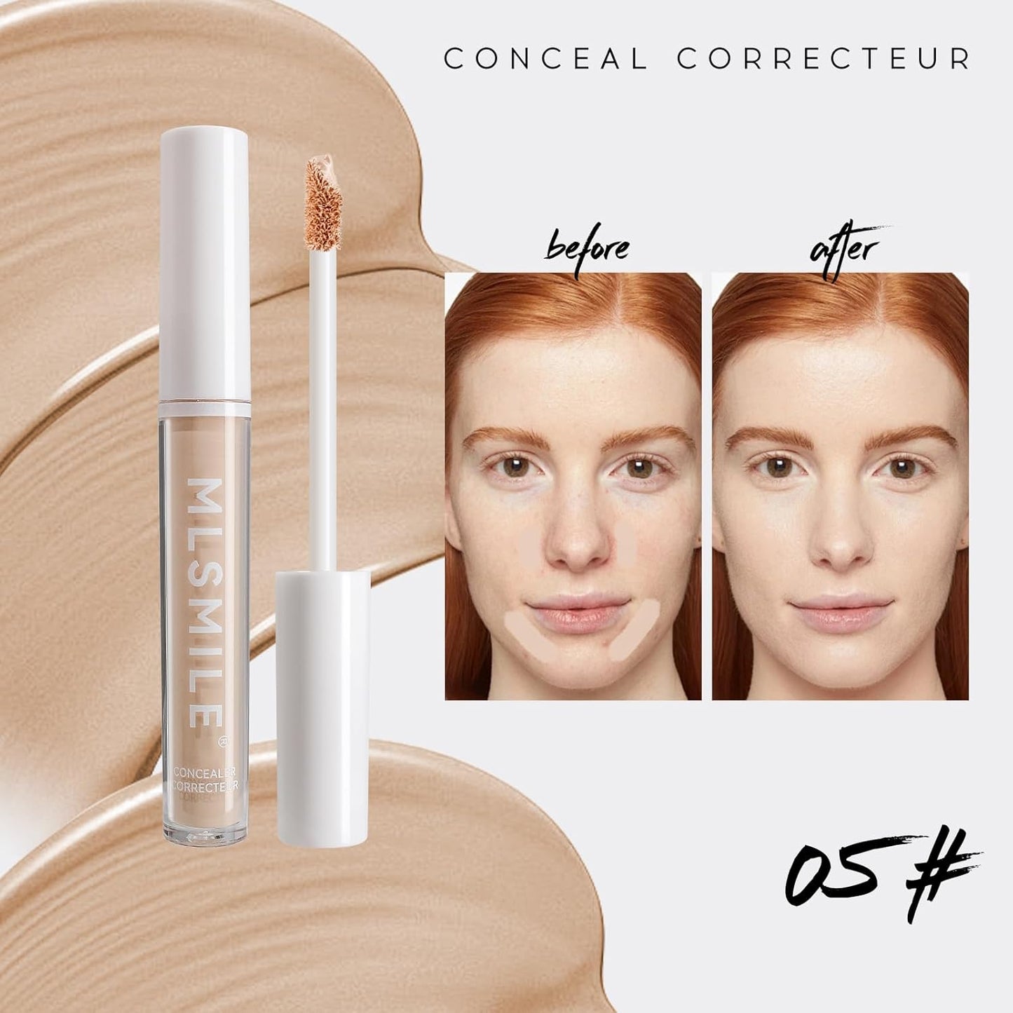 Color Liquid Conceal Contour Foundation, Waterproof 8 Colors Cream Lightweight Liquid Concealer Contour Makeup for Concealing Blemishes, Brighten Dark Circles, Improves Uneven Skin Tone, 05