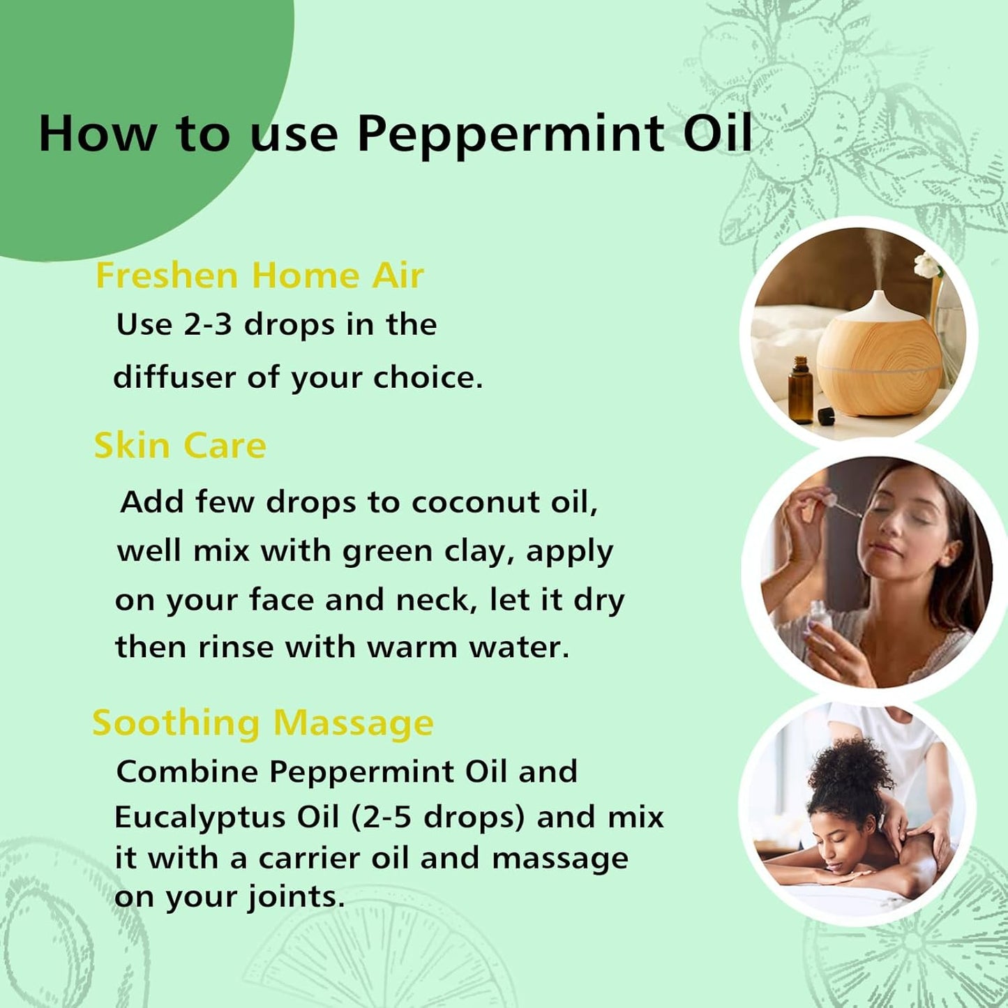 Peppermint Oil for Diffuser, Hair, Spray, Soap, Body Wash, 100% Pure Peppermint Essential Oil - 100ml