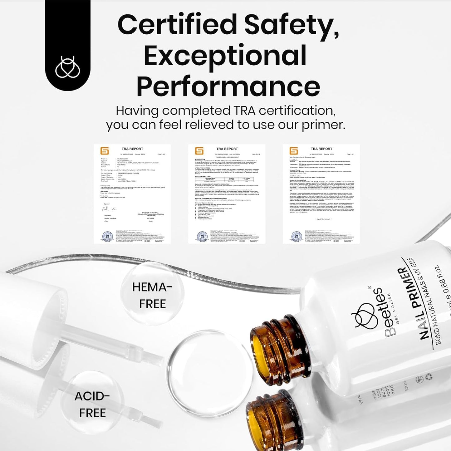 Beetles 20ml Nail Primer for Gel Nail Polish, Hema Free Dehydrator and Primer Bond Acid-Free Fast for Acrylic & UV Gel Gift for Women