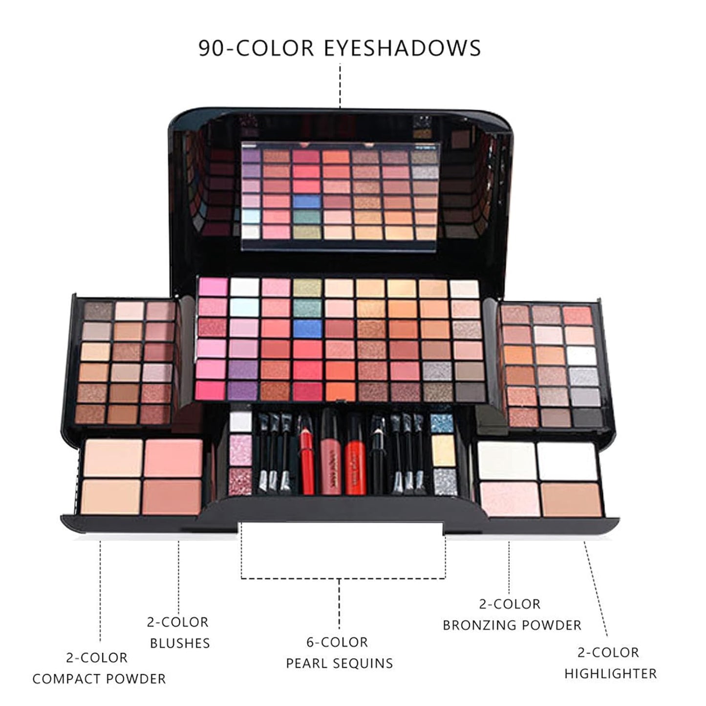 Makeup Sets, Multifunction Makeup Palettes with Mirror, 90 Color Eyeshadows/Compact Powder/Sequins/Bronzing Powder/Highlighter/Lip Color, Makeup kit for Women Full Kit - #A