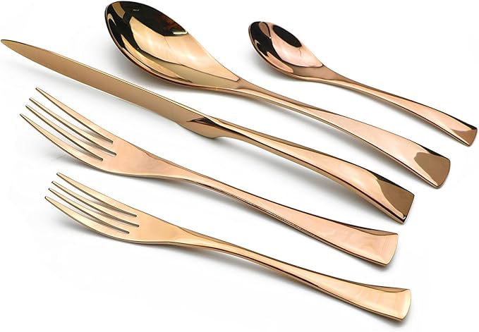 5-Piece 18/10 Stainless Steel Rose Gold Flatware Set, Serive for 1