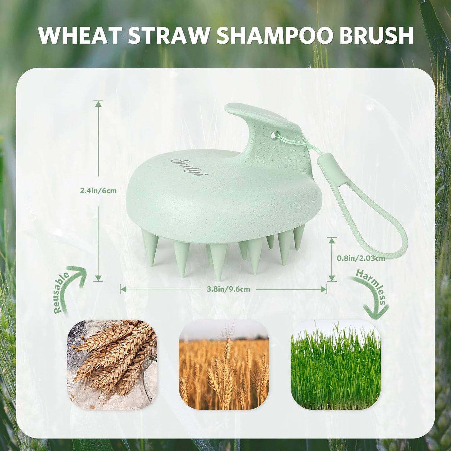 Sndyi Scalp Massager Shampoo Brush, Scalp Scrubber with Soft Silicone Bristles, Scalp Exfoliator for Dandruff Removal, Wheat Straw Hair Scalp Massager for Hair Growth, Wet Dry Scalp Brush, Green