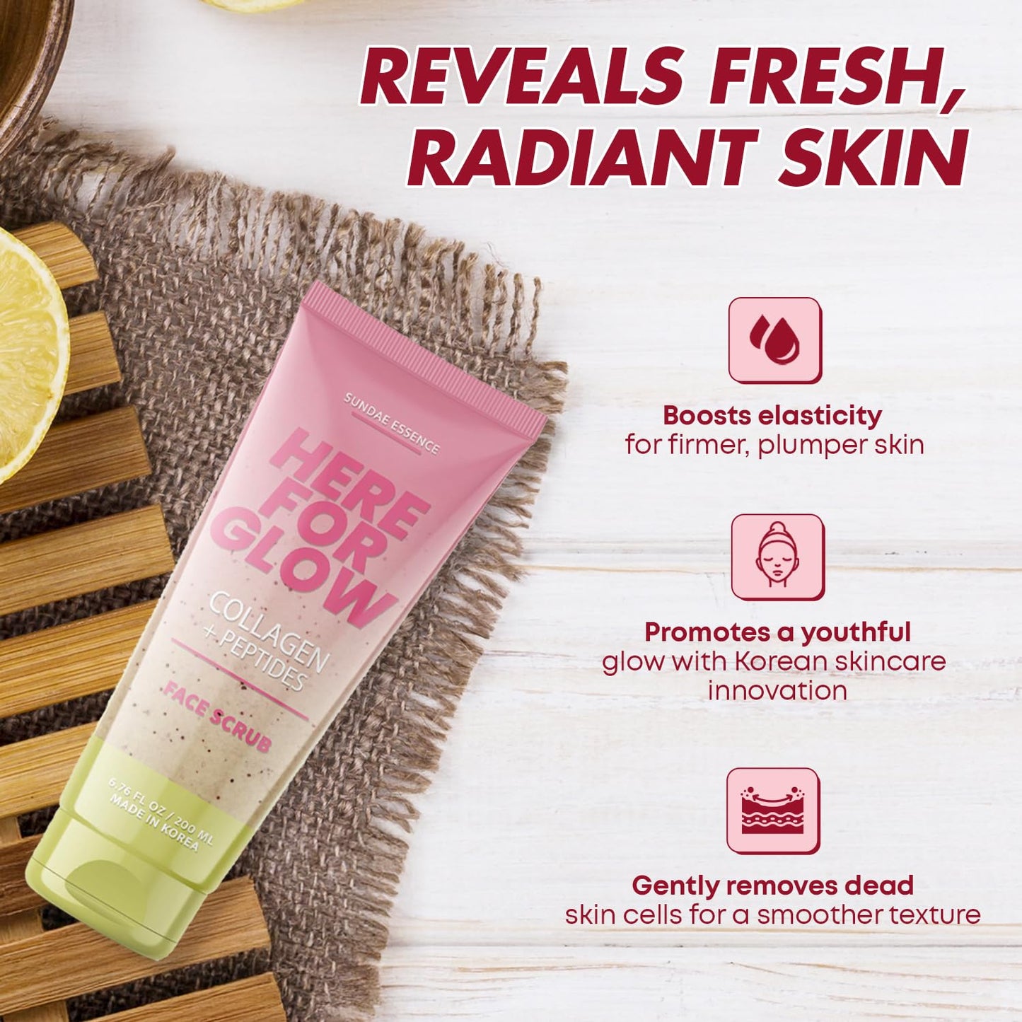 Collagen Facial Scrub - Dermatologist Tested, Anti-Aging, Hydrates & Improves Firmness, Korean Skin Care, 95% Natural, Clean Beauty, Non - GMO, Cruelty - Free - 1 Pack