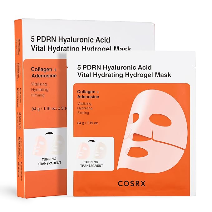 COSRX 5 PDRN Hyaluronic Acid Vital Hydrating Hydrogel Mask, Overnight Hydrogel Face Mask for Glass Glow Skin & Firming with Salmon DNA, Centella PDRN, Korean Skin Care, Stocking Stuffers (34g x 3ea)