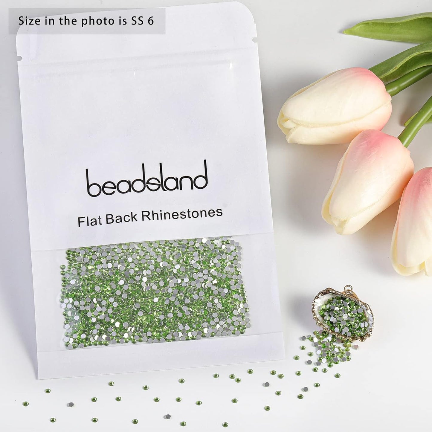 beadsland Flat Back Crystal Rhinestones Round Gems for Nail Art and Craft Glue Fix,Light Green (1.9-2.0mm) SS6/1440pcs