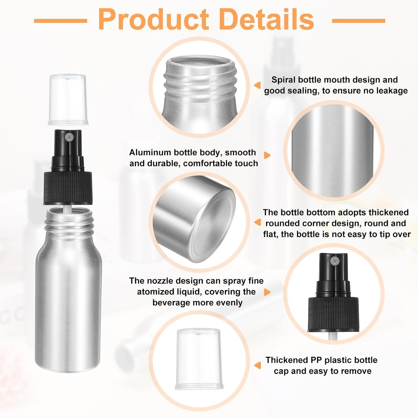HARFINGTON Aluminum Fine Mist Spray Bottles 30ml/1oz Metal Small Liquid Alcohol Refillable Travel Container with Black Plastic Nozzle Cap for Perfume Skincare Cosmetic Storage Bottle
