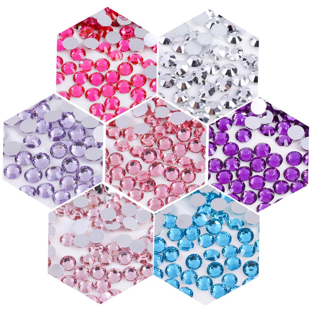 3000 Pieces SS6 2mm Flatback Rhinestones Clear Glass Round Gems Crystals for Nail Art DIY Crafts Clothes Shoes Bags （Light Red）