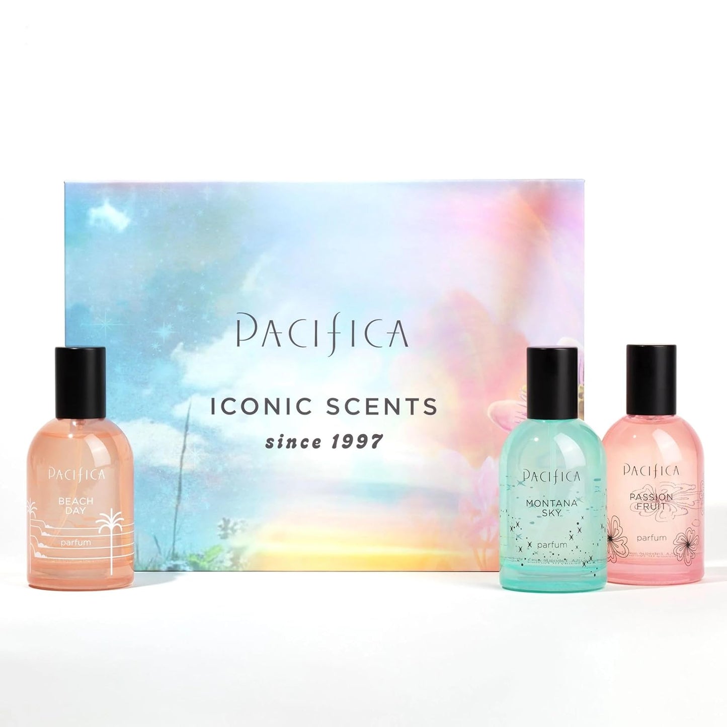 Pacifica Iconic Scents Gift Box – Montana Sky, Beach Day & Passionfruit – Nature-Inspired Fragrance Collection, Vegan & Cruelty-Free