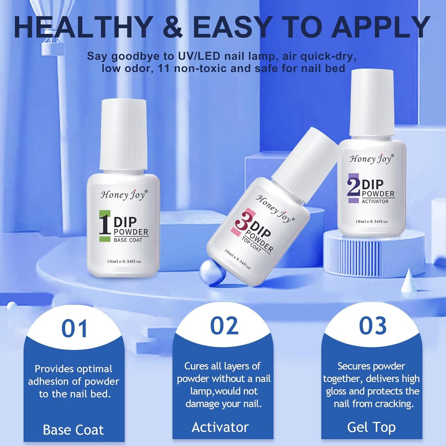 Honey Joy Dip Powder Nail Kit Starter,4 Colors Red White and Blue Nails Fourth of July Firework Dipping Powder Liquid Set with Base Top Coat for Nail Art Manicure Salon DIY, Dip-7pcs-12