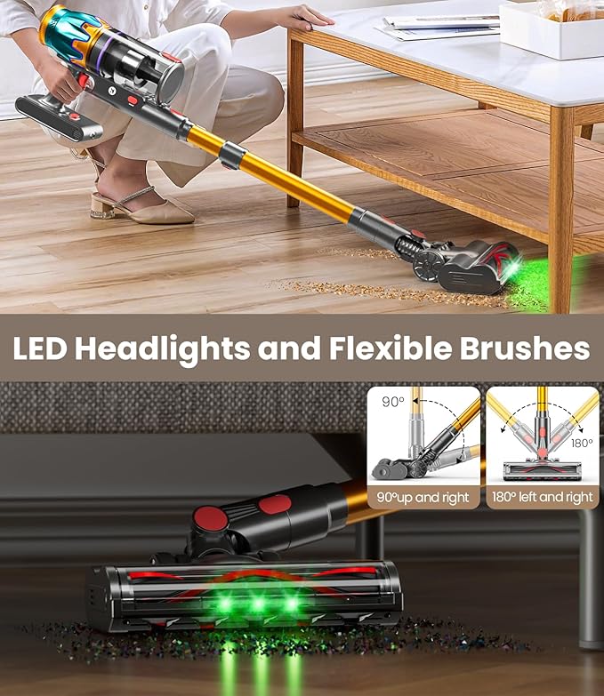 Cordless Vacuum Cleaner, 580W 48KPA 70Mins Vacuum Cleaners for Home, Cordless Stick Vacuum with Touch Screen, Anti-Tangle & Wall Mount Charge, Wireless Vacumm for Home/Pet Hair/Carpets/Floors