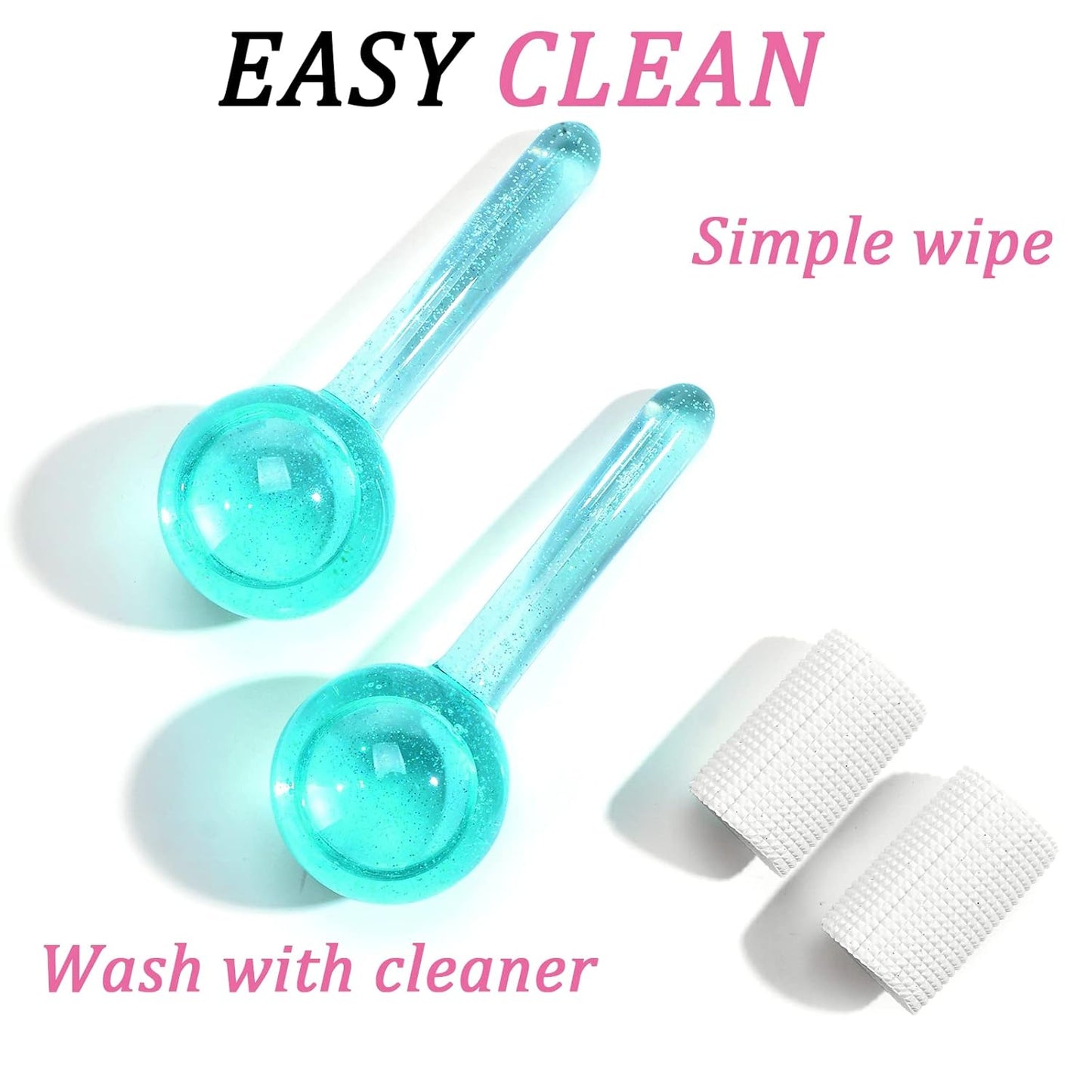 Ice Globes for Facials- Freezer Free Face Rollers with Essence for Daily Beauty Routines, Skin Massagers Globes Durable Quartz Glass for Reduce Puffiness Skin Cooling (Update Green)