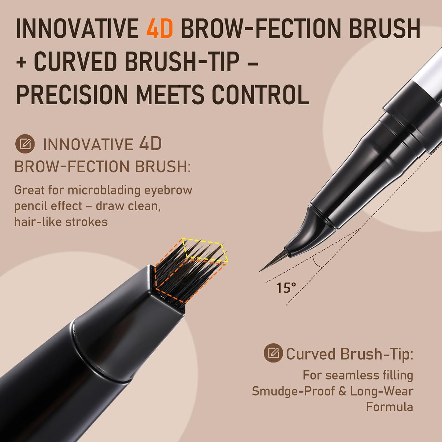 Dual-Ended Microblading Eyebrow Pencil for Women, 2 in 1 Liquid Eyebrow Pencil with Curved Tip and 4D Brow-Fection Microblading Pen, Shaped Fill HairLike Waterproof Lasting Eyebrows 02 Brown