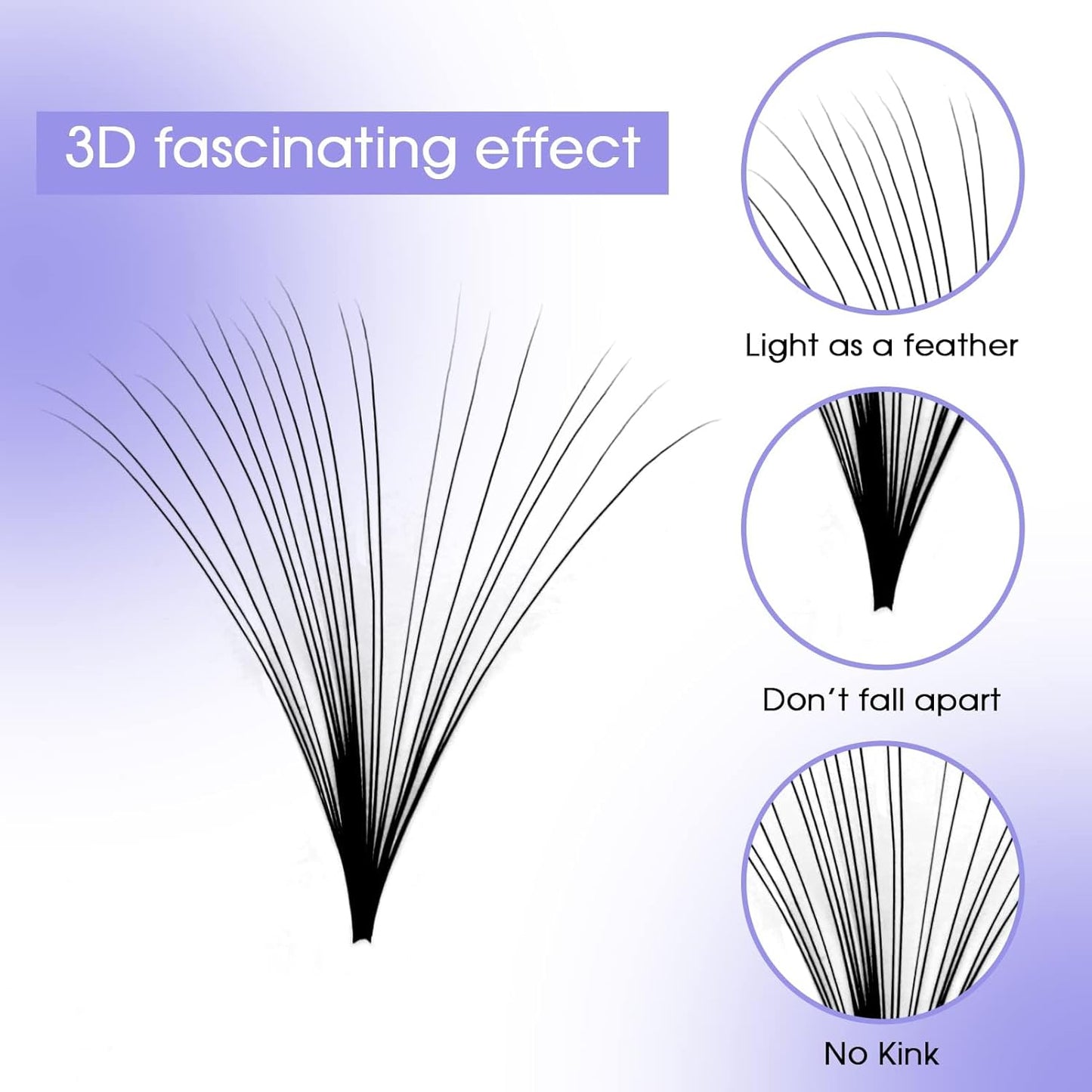 Easy Fan Volume for Lash Artists: Wendy, Handmade Fans for Eyelash Extensions, Self Fanning, Blooming, B-KH, Black, D-0.05-14
