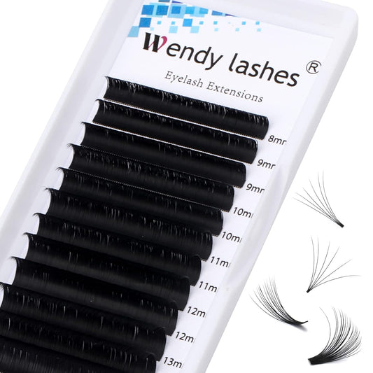 Easy Fan Volume for Lash Artists: Wendy, Handmade Fans for Eyelash Extensions, Self Fanning, Blooming, B-KH, Black, C-0.1-8-14