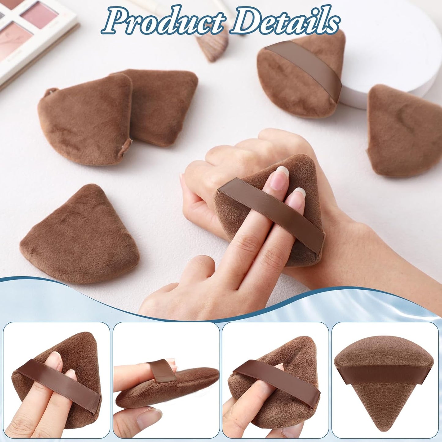 Suclain 48 Pcs Velour Triangle Powder Puff Soft Velour Makeup Puff for Face Powder Makeup Triangle Sponges for Wet and Dry Cosmetic Foundation Loose Mineral Body Tool(Brown)