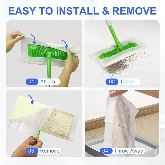 60 Count 2-in-1 Dry + Wet Mopping Cloths Kit for Swiffer Sweeper Mop, Disposable Mop Pads Refill Kit Includes 48 Dry Sweeping Cloths & 12 Wet Pads Refills for Multi-Surface Floor Cleaning