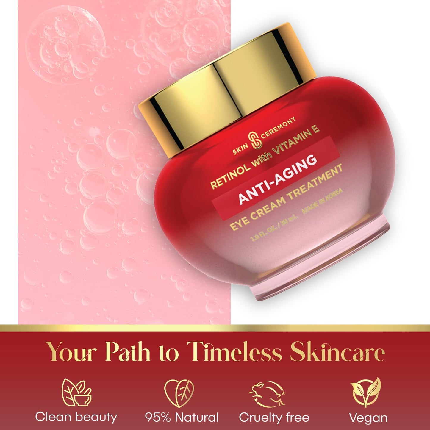 Retinol and Vitamin E Anti Aging Eye Cream - Provides Vital moisture to Eye Area - Helps reduce Puffines, Fine Lines & Crow's Feet - Skin Care Made in Korea - 1.0 FL.OZ.