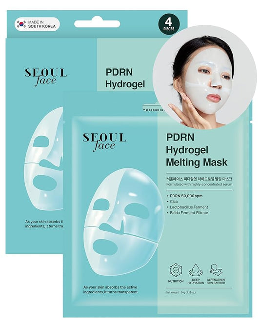 DERMAL SEOUL FACE PDRN Hydrogel Melting Mask 4ea - Korean Overnight Face Mask with 5% Salmon PDRN - Skin Barrier Repair, Regeneration & Sensitive Skin Care - Korean Skincare