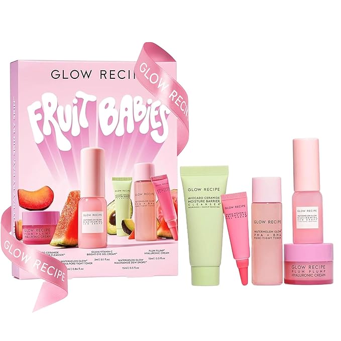 Glow Recipe Fruit Babies Skincare Kit - Gift Set with Ceramide Facial Cleanser + BHA Toner + Vitamin C Eye Cream + Hyaluronic Acid Cream + Niacinamide Dew Drops (5 Count)