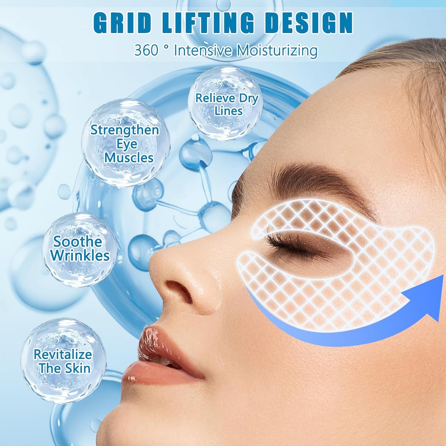 Under Eye Patchs - Blue Copper Peptide Under Eye Patches for Puffy Eyes and Dark Circles, Reduce Under Eye Bags and Smooth Wrinkles-5 Pairs